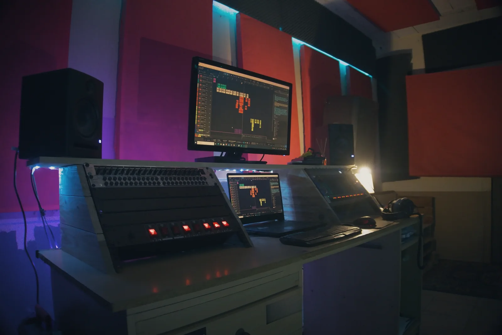 Sala de control de Bunker Estudio con la lámpara encendida